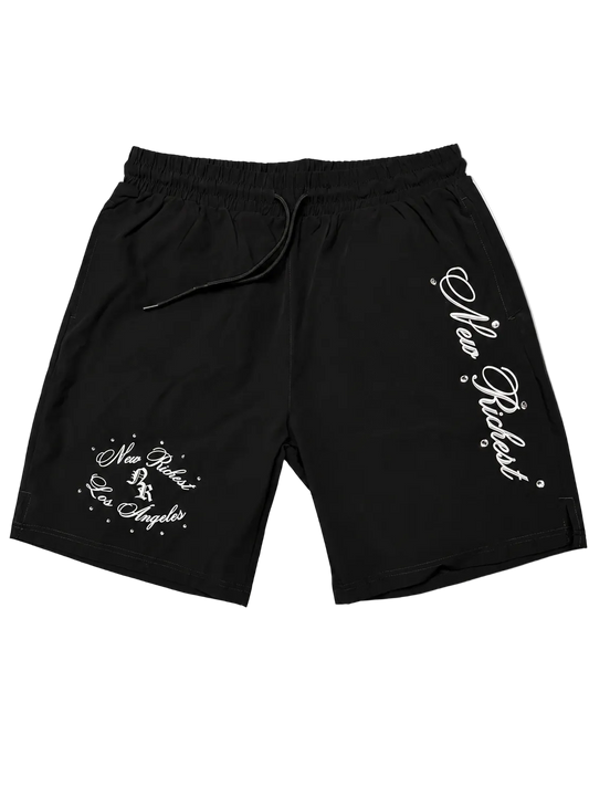 New Richest Script Rhinestone Shorts